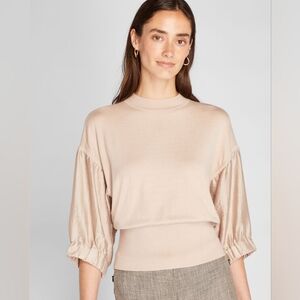 Woven Sleeve Crewneck Sweater